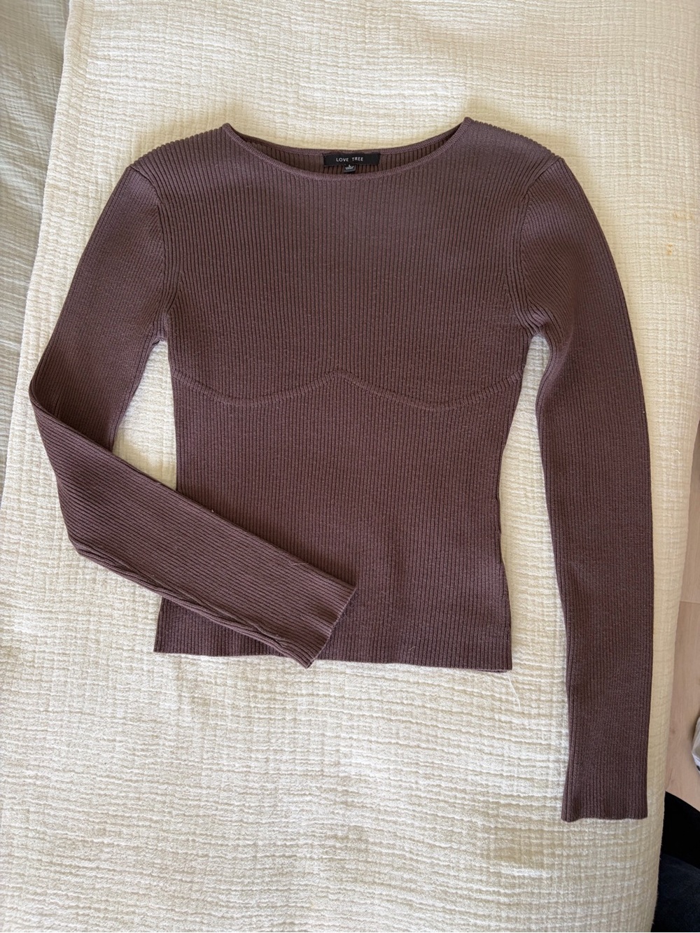 Love Tree ribbed brown long sleeve